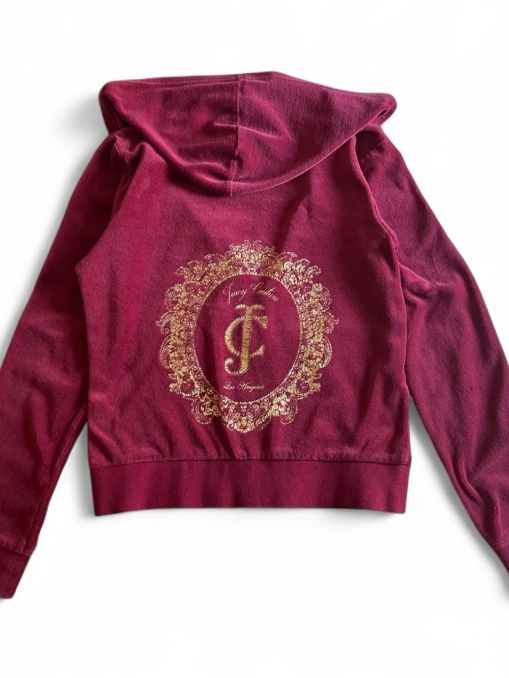 Vtg Y2K Juicy Couture burgundy Velour Jacket with Signature gold logo S